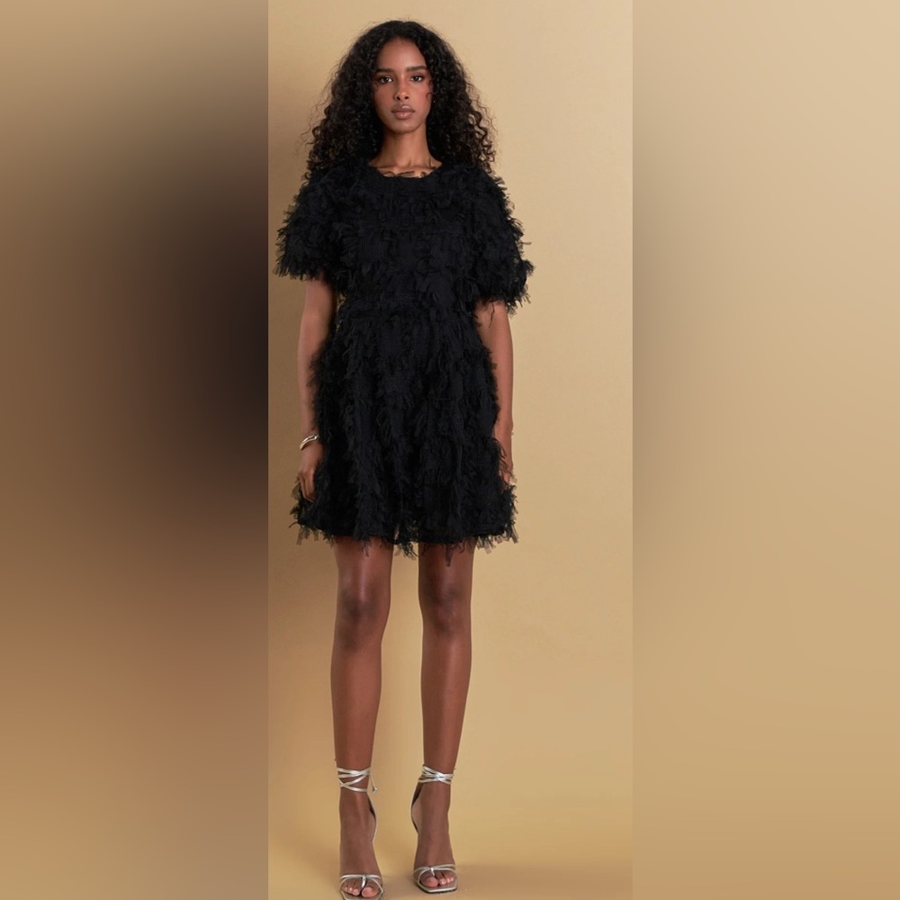 ✨Anthropologie Endless Rose Black Textured Mini Dress Size Small